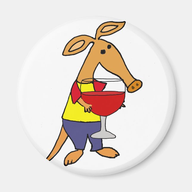 Funny Aardvark Drinking Red Wine Cartoon Magnet (Front)