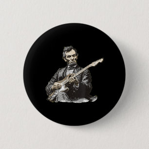 Funny Abraham Lincoln Playing Electric Guitar 6 Cm Round Badge