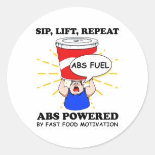 Funny Abs Exercise Fast Food Gym Workout Bodybuild Classic Round Sticker