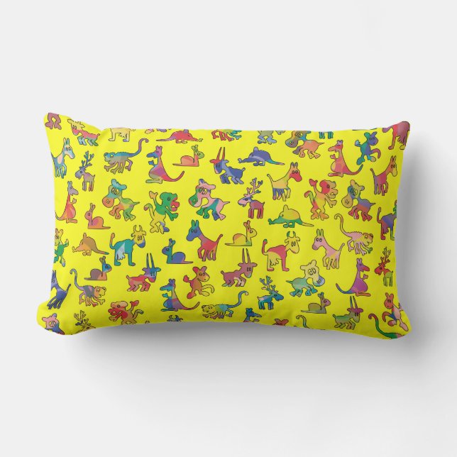 Funny Abstract Animals Tiles Pattern Lumbar Cushion (Front)