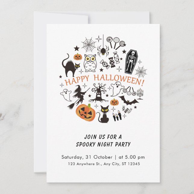 Funny Abstract Black And White Spooky Halloween Invitation (Front)