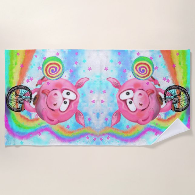 Funny Acrobat Pig Beach Towel (Front)
