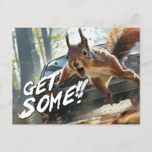 Funny Action Squirrel Postcard "Get Some"