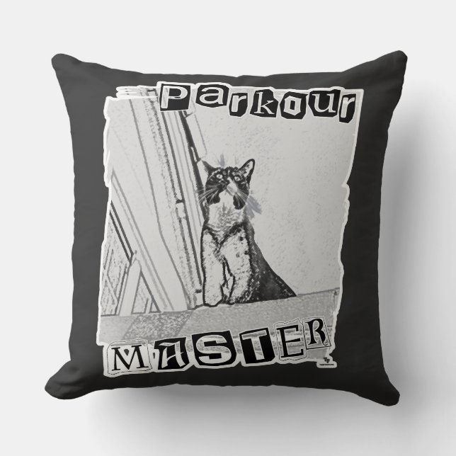 Funny Active Parkour Master Punk Kitty Design Cushion (Front)