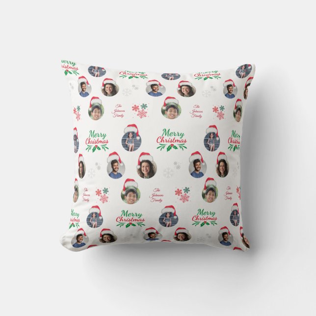 Funny Add Family Member 4 Photos Collage Santa Hat Cushion (Front)