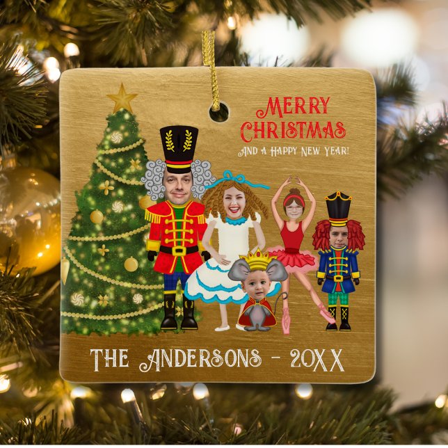 Funny Add Your Face Nutcracker Family Of Five Ceramic Ornament (Creator Uploaded)
