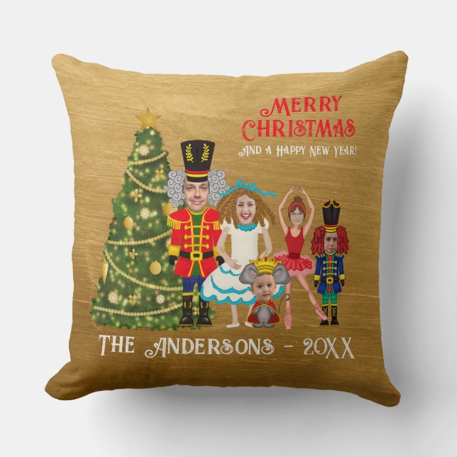 Funny Add Your Face Nutcracker Family Of Five Cushion (Front)