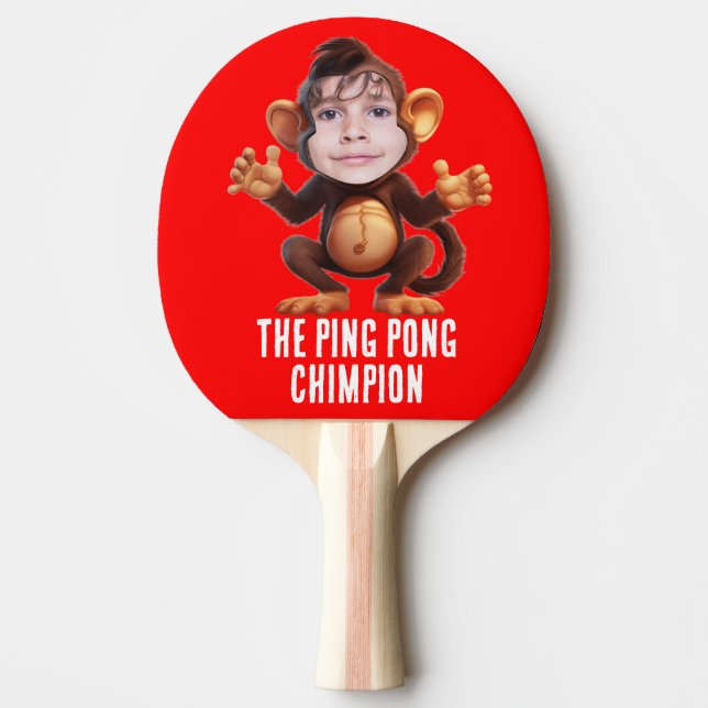 Funny ADD YOUR FACE Pun Champion Monkey Chimp Ping Pong Paddle (Front)