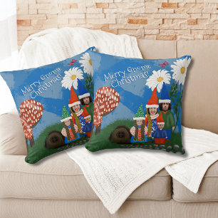 Funny Add Your Photo Gnome Family Merry Christmas Cushion