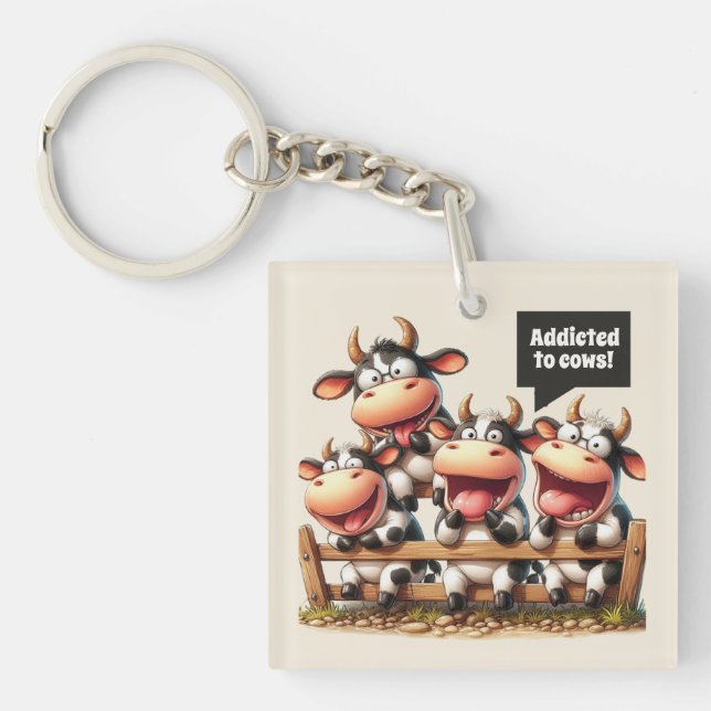 Funny addicted cows customisable key ring (Front)