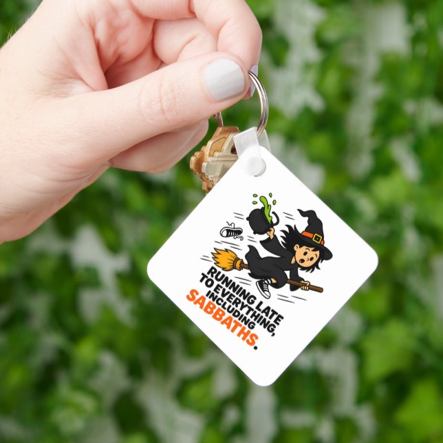 Funny ADHD Witch Running Late Halloween Key Ring (Hand)