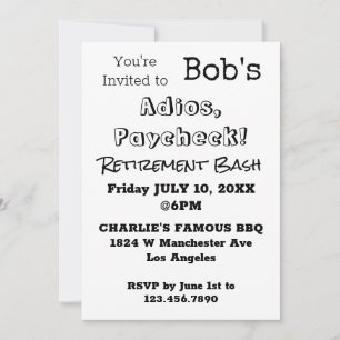 FUNNY Adios, Paycheck Dad Retirement Party  Invitation