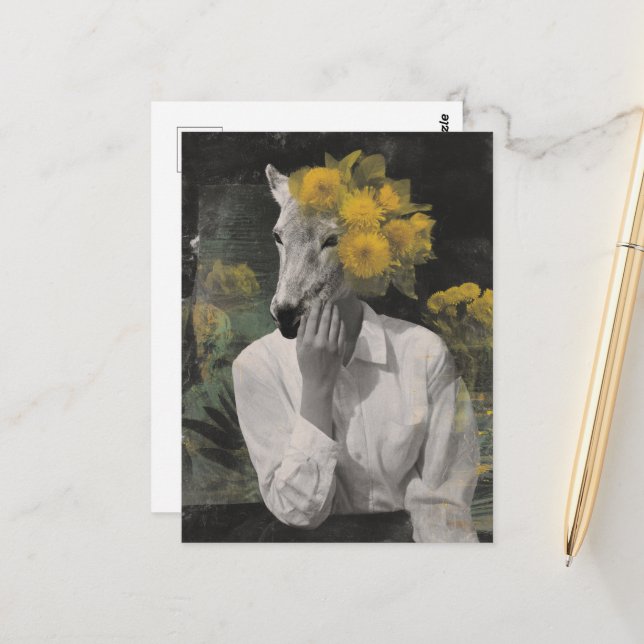 Funny Adorable Animal Woman Collage Postcard (Front/Back In Situ)