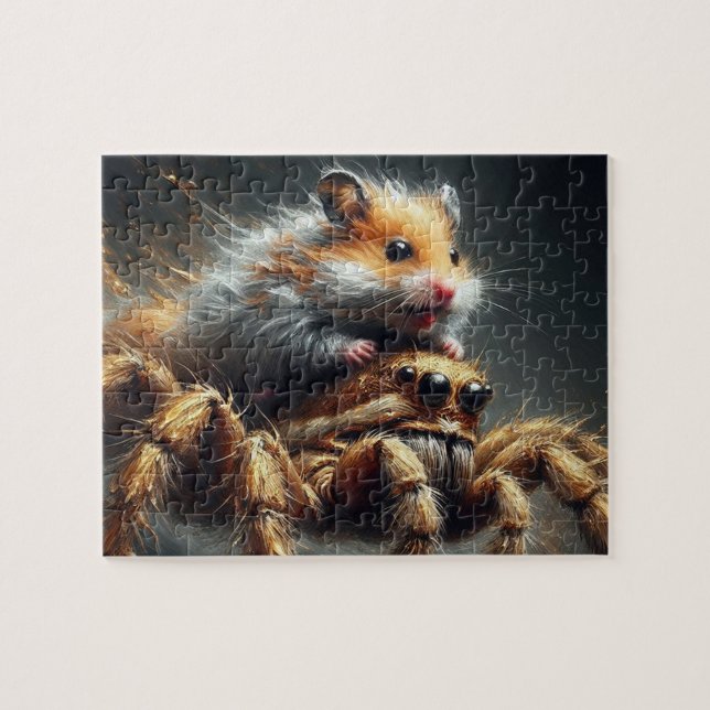 Funny adorable hamster riding a giant spider jigsaw puzzle (Horizontal)