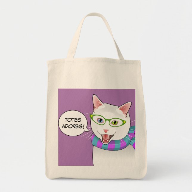 Funny Adorable Hipster Doofus Cat Shopping Bag (Front)