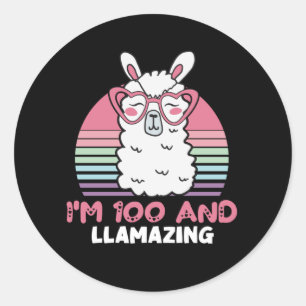Funny Adorable Llama 100th Birthday Gift For Women Classic Round Sticker