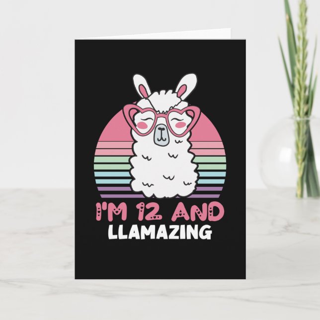 Funny Adorable Llama 12th Birthday Gift For Women Card (Front)