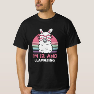 Funny Adorable Llama 12th Birthday Gift For Women T-Shirt