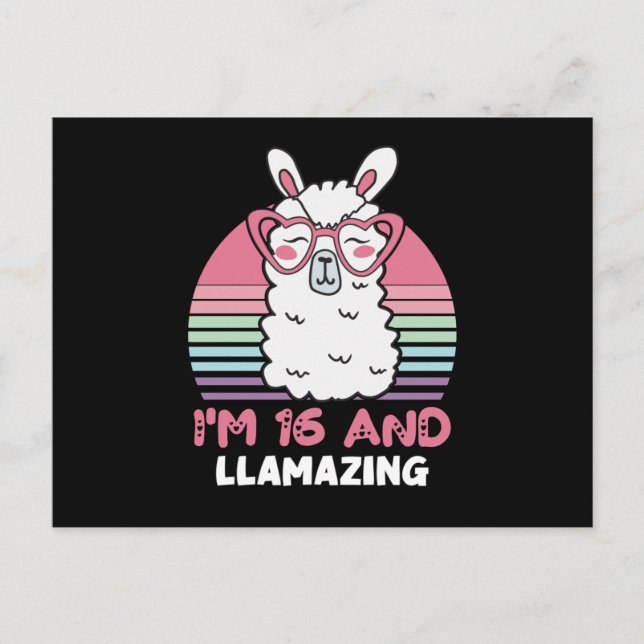 Funny Adorable Llama 16th Birthday Gift For Women Postcard (Front)