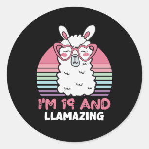 Funny Adorable Llama 19th Birthday Gift For Women Classic Round Sticker