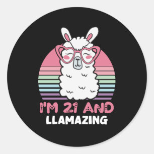 Funny Adorable Llama 21st Birthday Gift For Women Classic Round Sticker