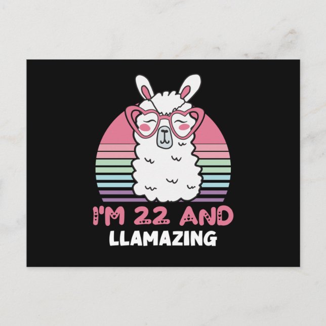 Funny Adorable Llama 22nd Birthday Gift For Women Postcard (Front)
