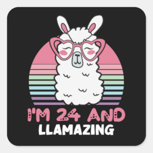 Funny Adorable Llama 24th Birthday Gift For Women Square Sticker