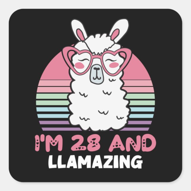Funny Adorable Llama 28th Birthday Gift For Women Square Sticker (Front)