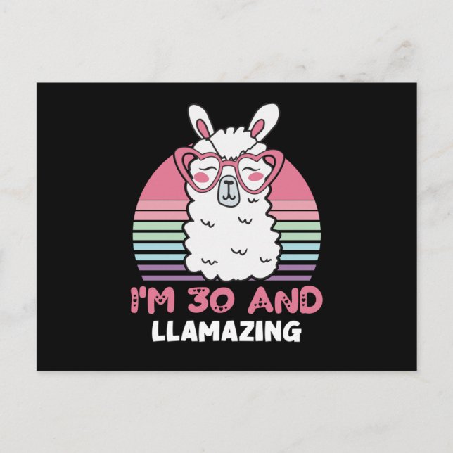Funny Adorable Llama 30th Birthday Gift For Women Postcard (Front)
