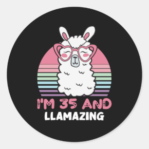 Funny Adorable Llama 35th Birthday Gift For Women Classic Round Sticker