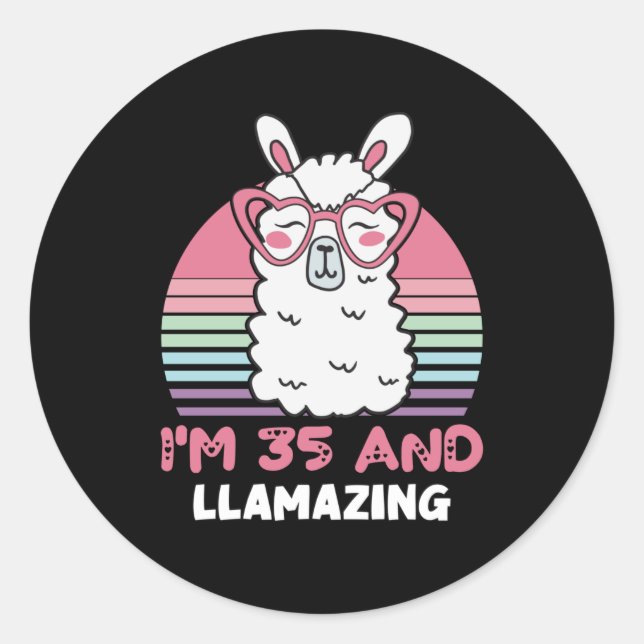 Funny Adorable Llama 35th Birthday Gift For Women Classic Round Sticker (Front)
