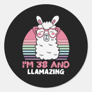 Funny Adorable Llama 38th Birthday Gift For Women Classic Round Sticker