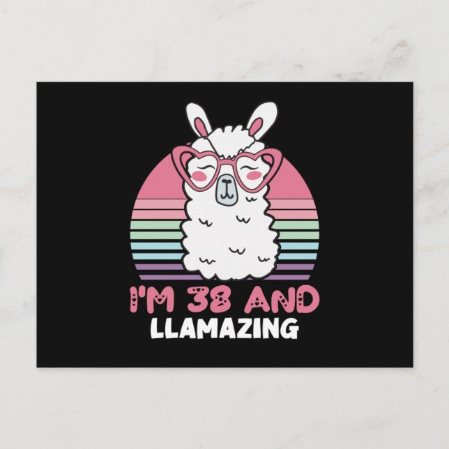 Funny Adorable Llama 38th Birthday Gift For Women Postcard (Front)