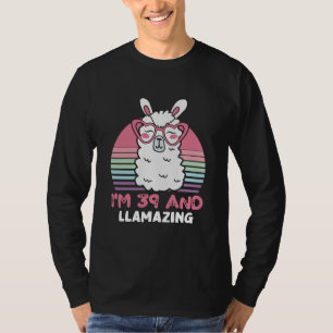 Funny Adorable Llama 39th Birthday Gift For Women T-Shirt