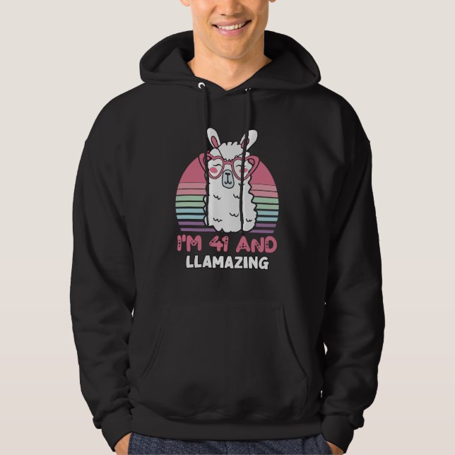 Funny Adorable Llama 41st Birthday Gift For Women Hoodie (Front)