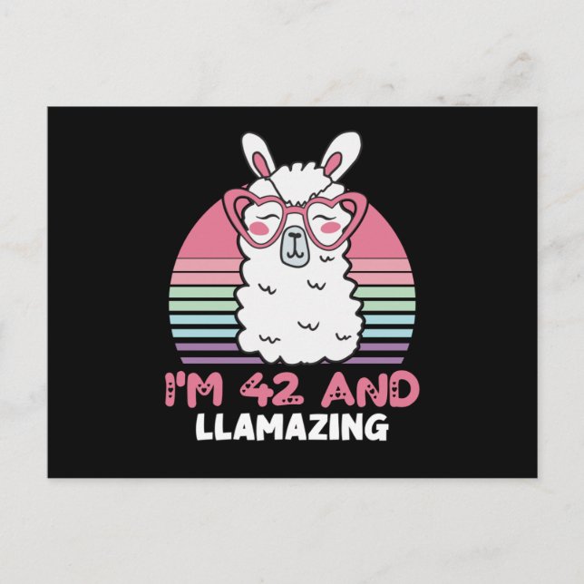 Funny Adorable Llama 42nd Birthday Gift For Women Postcard (Front)