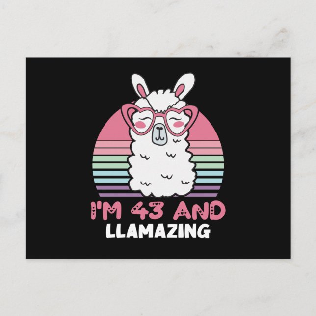 Funny Adorable Llama 43rd Birthday Gift For Women Postcard (Front)