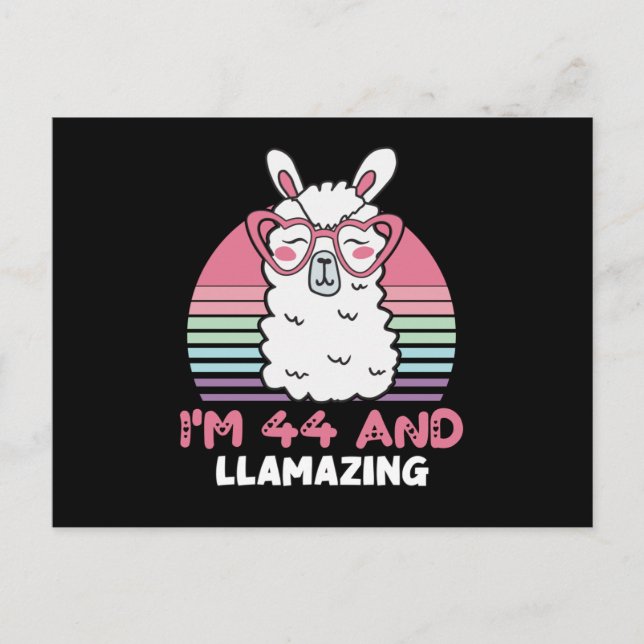  Funny Adorable Llama 44th Birthday Gift For Women Postcard (Front)
