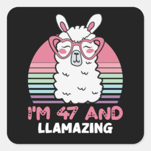  Funny Adorable Llama 47th Birthday Gift For Women Square Sticker