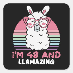 Funny Adorable Llama 48th Birthday Gift For Women Square Sticker