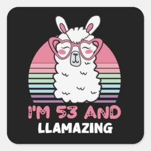 Funny Adorable Llama 53rd Birthday Gift For Women Square Sticker
