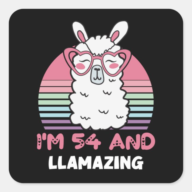 Funny Adorable Llama 54th Birthday Gift For Women Square Sticker (Front)