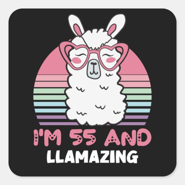 Funny Adorable Llama 55th Birthday Gift For Women Square Sticker (Front)