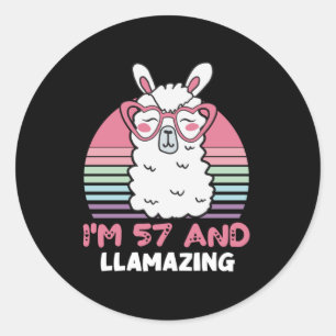 Funny Adorable Llama 57th Birthday Gift For Women Classic Round Sticker