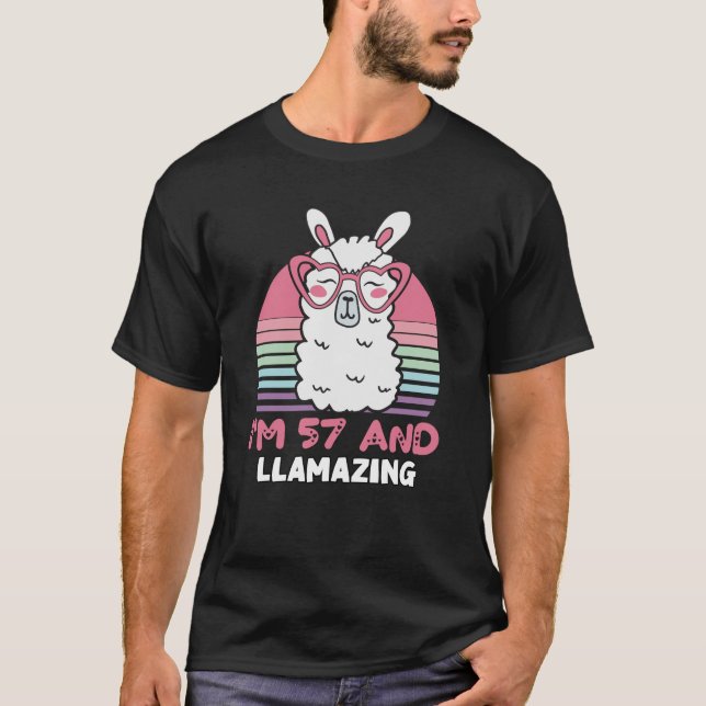 Funny Adorable Llama 57th Birthday Gift For Women T-Shirt (Front)