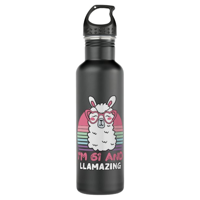 Funny Adorable Llama 61st Birthday Gift For Women 710 Ml Water Bottle (Front)