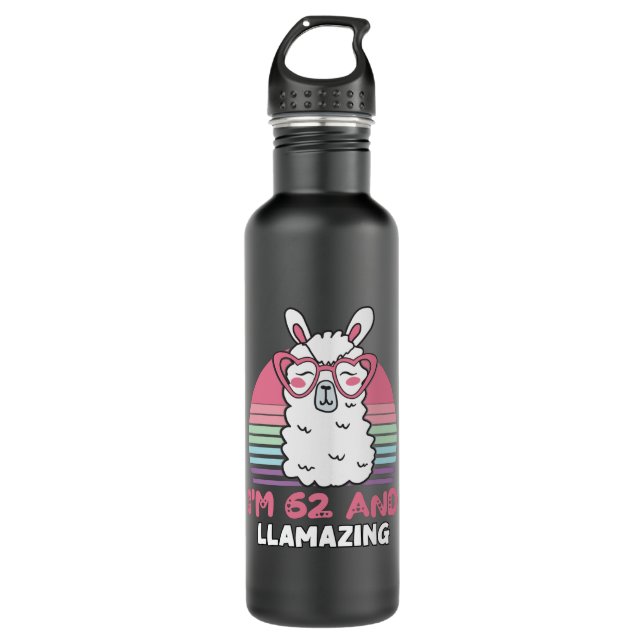 Funny Adorable Llama 62nd Birthday Gift For Women 710 Ml Water Bottle (Front)