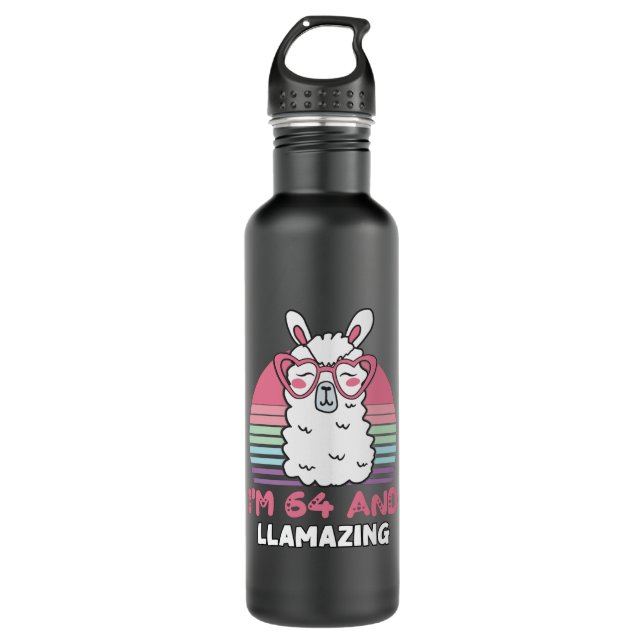 Funny Adorable Llama 64th Birthday Gift For Women 710 Ml Water Bottle (Front)