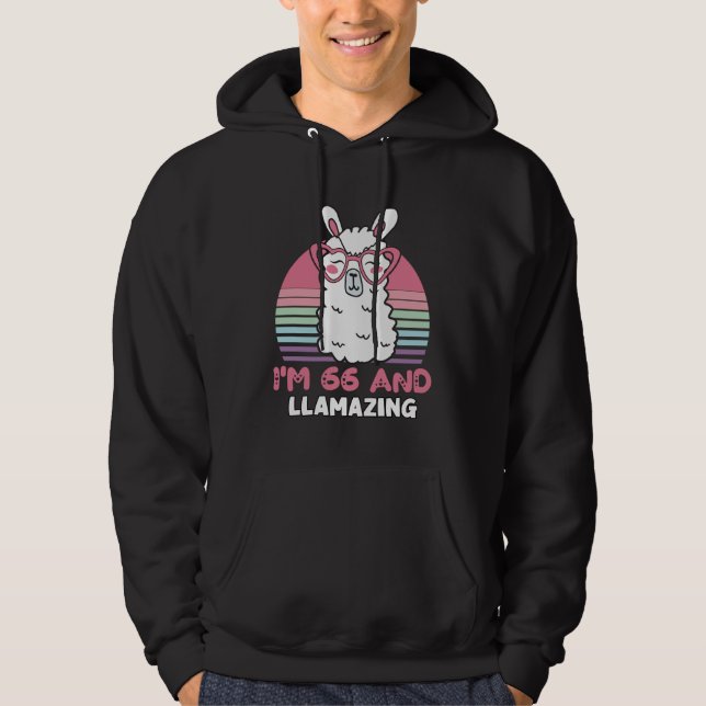Funny Adorable Llama 66th Birthday Gift For Women Hoodie (Front)