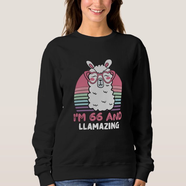 Funny Adorable Llama 66th Birthday Gift For Women Sweatshirt (Front)